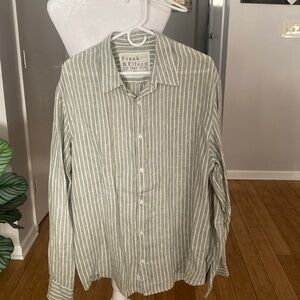 Frank & Eileen PAUL Shirt XL Mens Gray White Stripe Italian Cotton